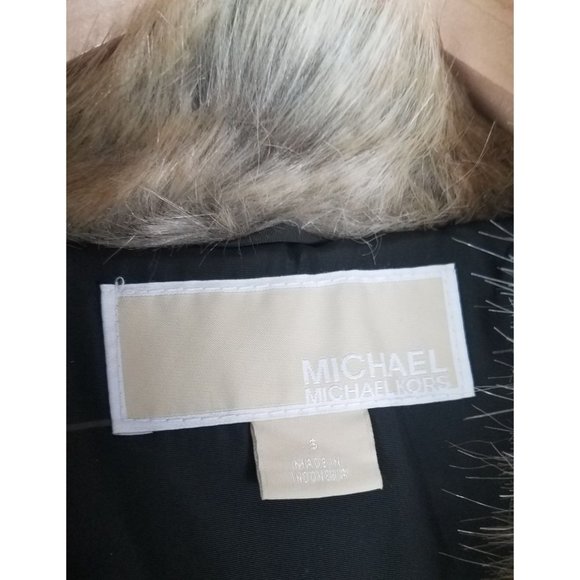 Michael Michael Kors Sz. S Belted Faux Fur Down Hooded Puffer Coat Dark Moss NWT - Picture 4 of 12